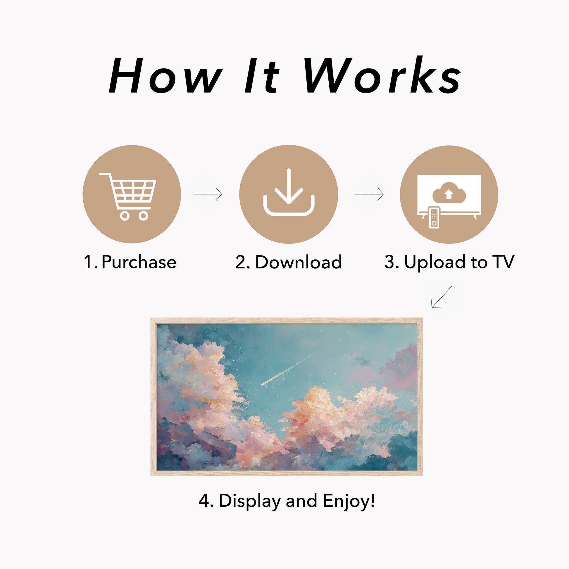 Shooting Star Pastel Clouds Frame TV Art displayed on a TV