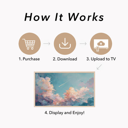Shooting Star Pastel Clouds Frame TV Art displayed on a TV