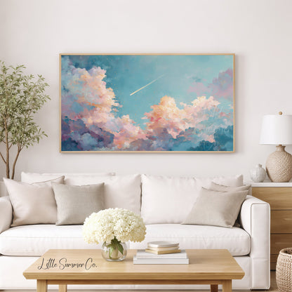 Shooting Star Pastel Clouds Frame TV Art displayed on a TV