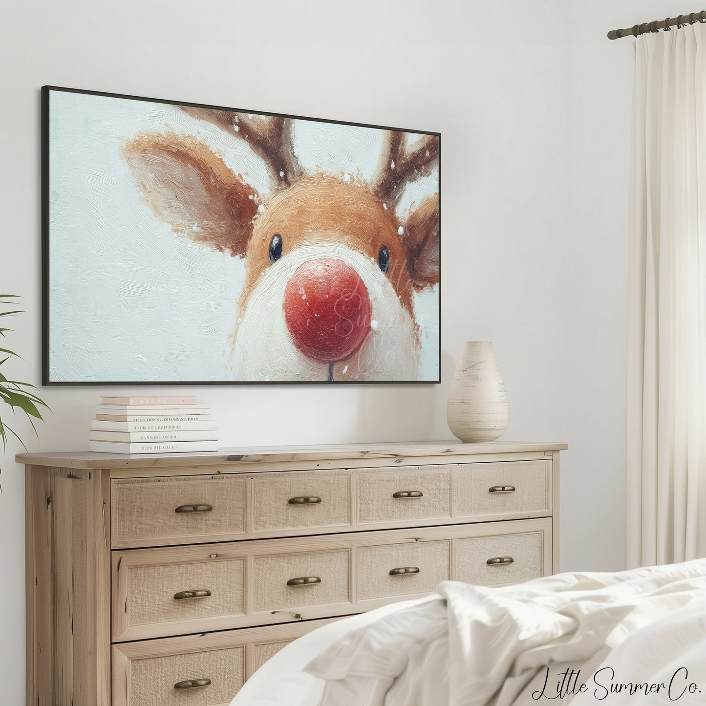 Rudolph Red Nose Reindeer Frame TV Art displayed on a TV