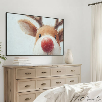 Rudolph Red Nose Reindeer Frame TV Art displayed on a TV