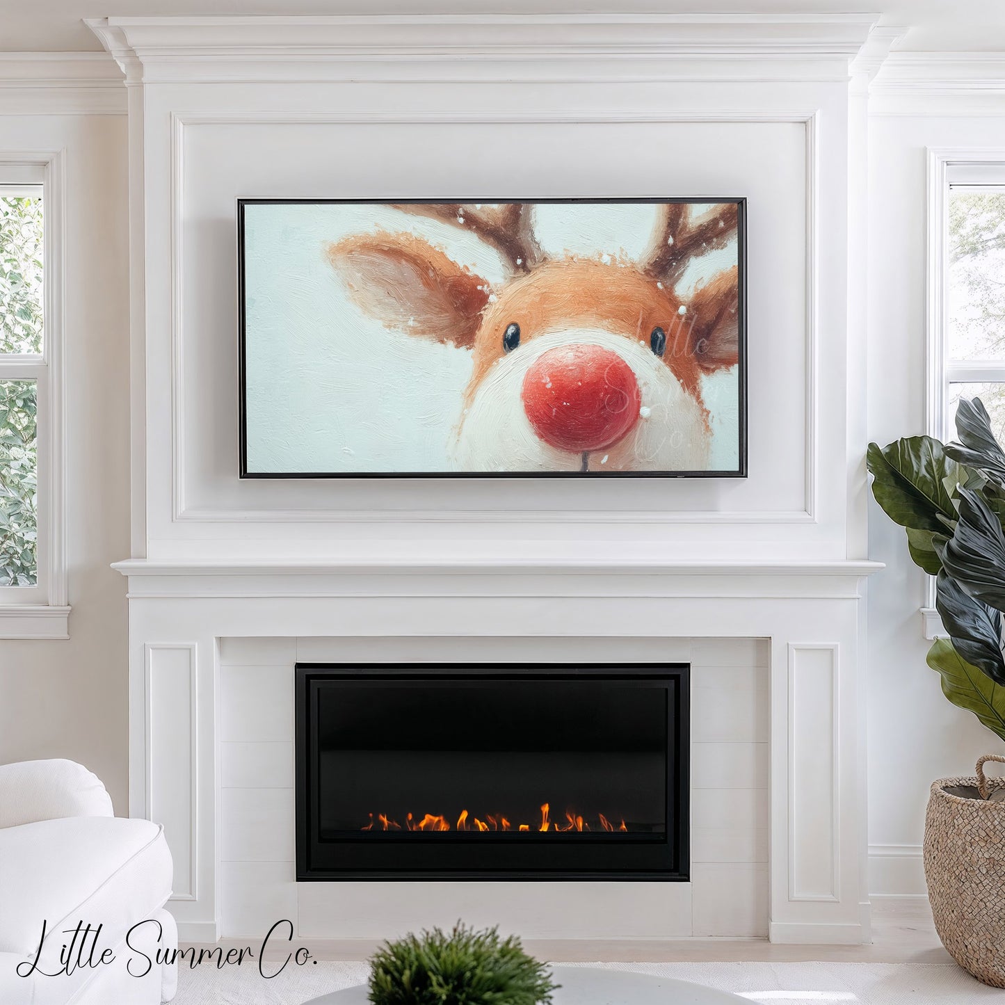Rudolph Red Nose Reindeer Frame TV Art displayed on a TV