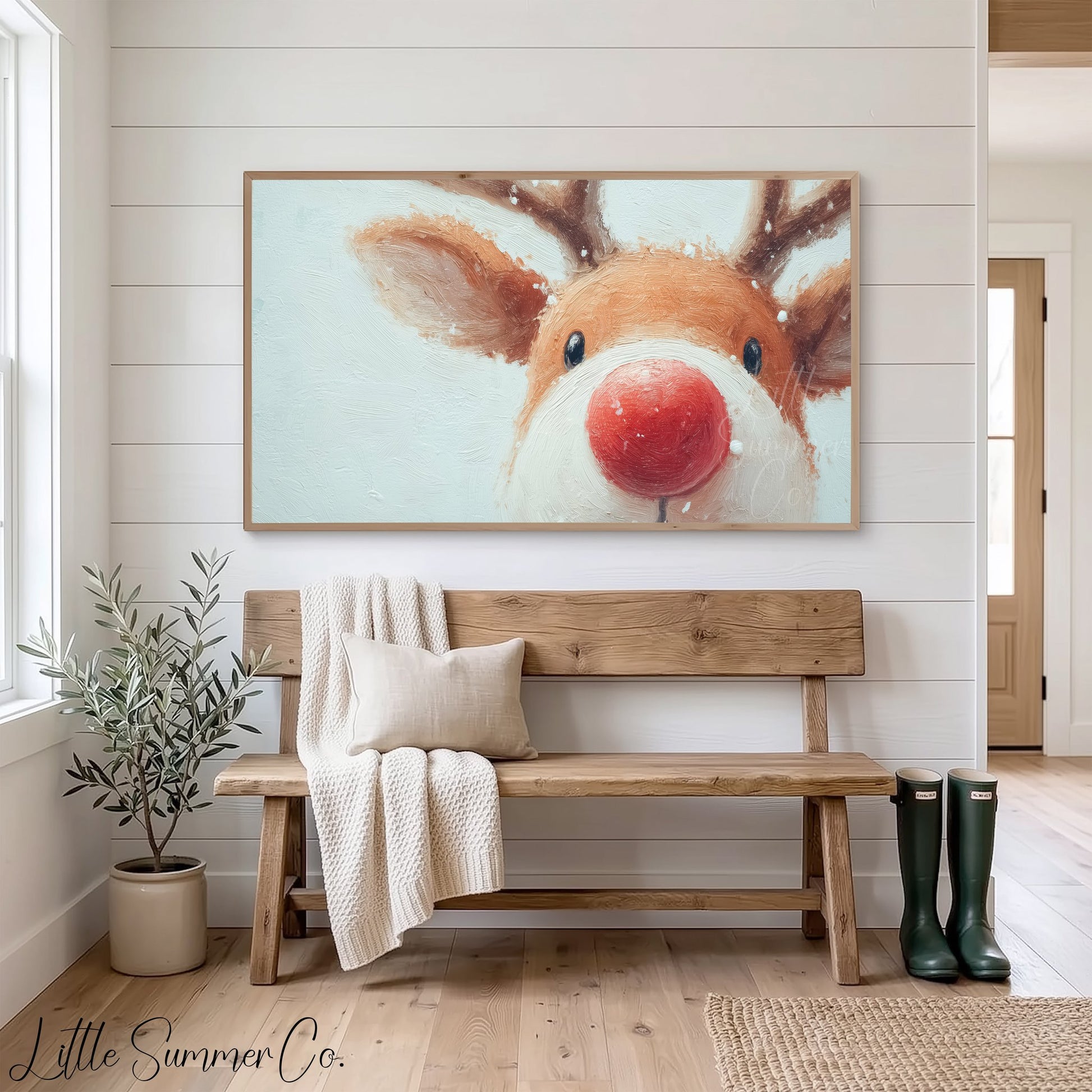 Rudolph Red Nose Reindeer Frame TV Art displayed on a TV