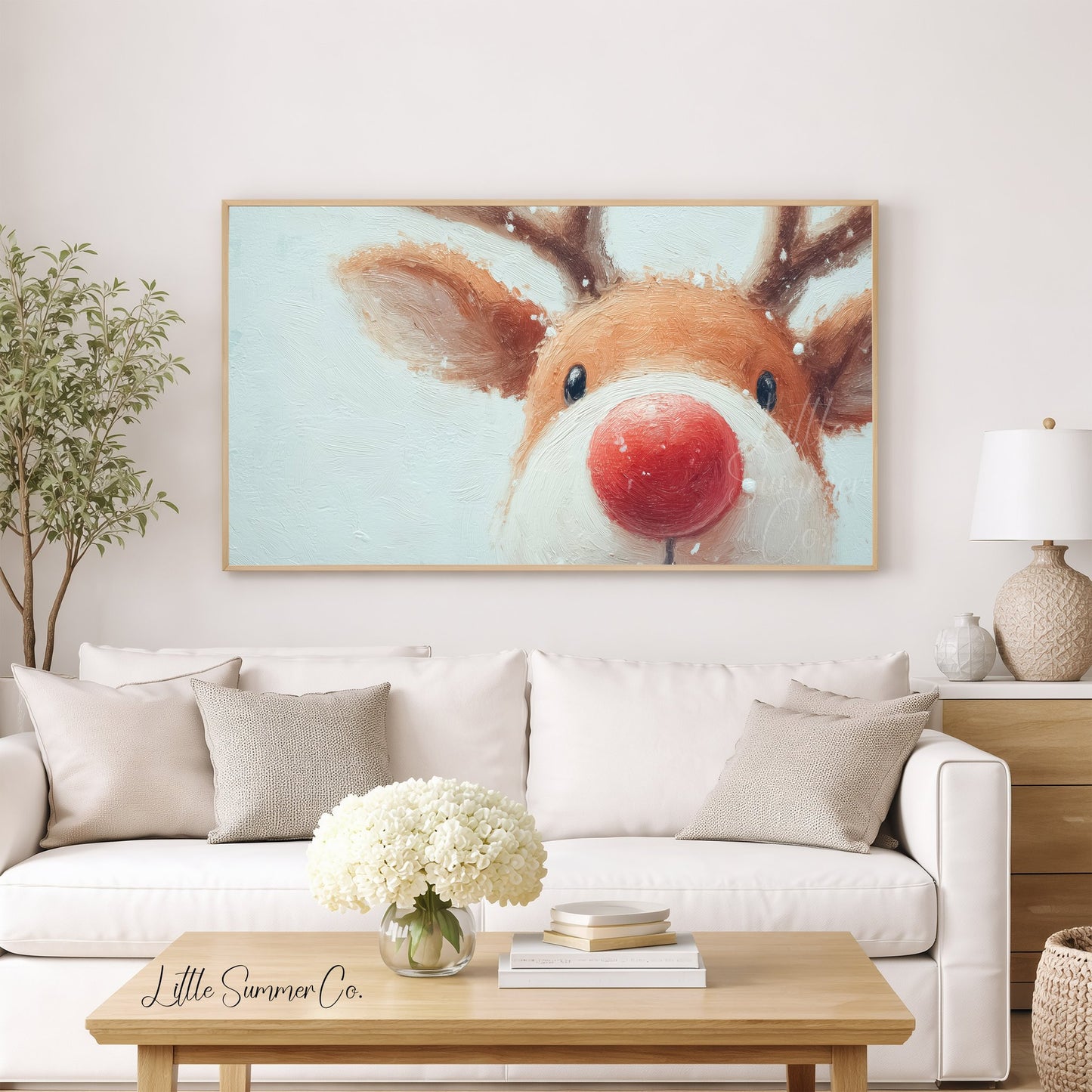 Rudolph Red Nose Reindeer Frame TV Art displayed on a TV