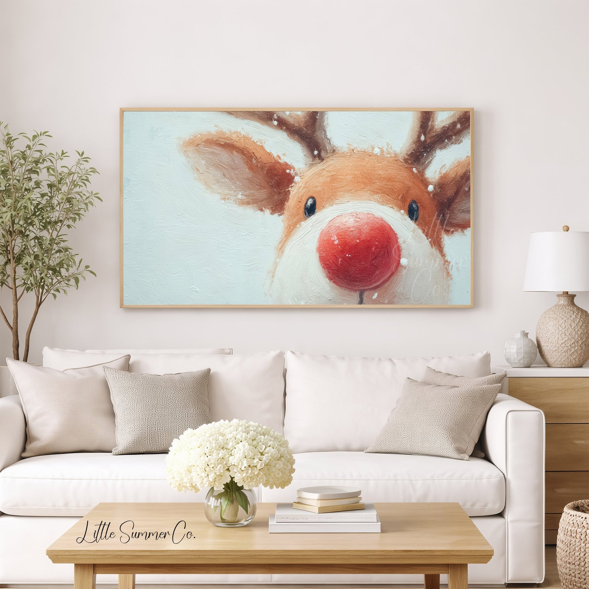 Rudolph Red Nose Reindeer Frame TV Art displayed on a TV