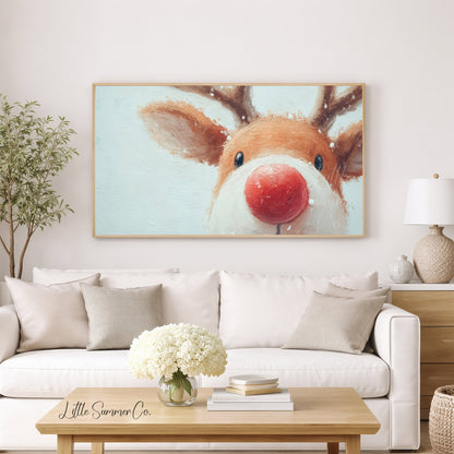 Rudolph Red Nose Reindeer Frame TV Art displayed on a TV