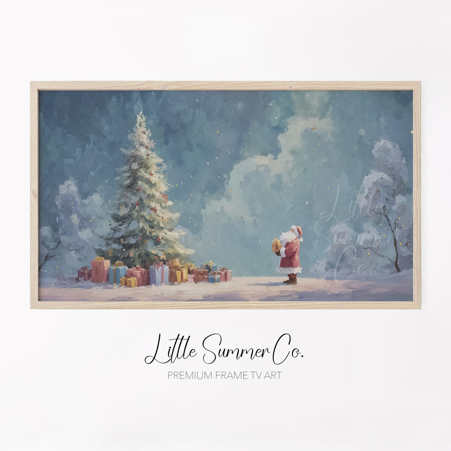 Santa and Christmas Tree Frame TV Art displayed on a TV