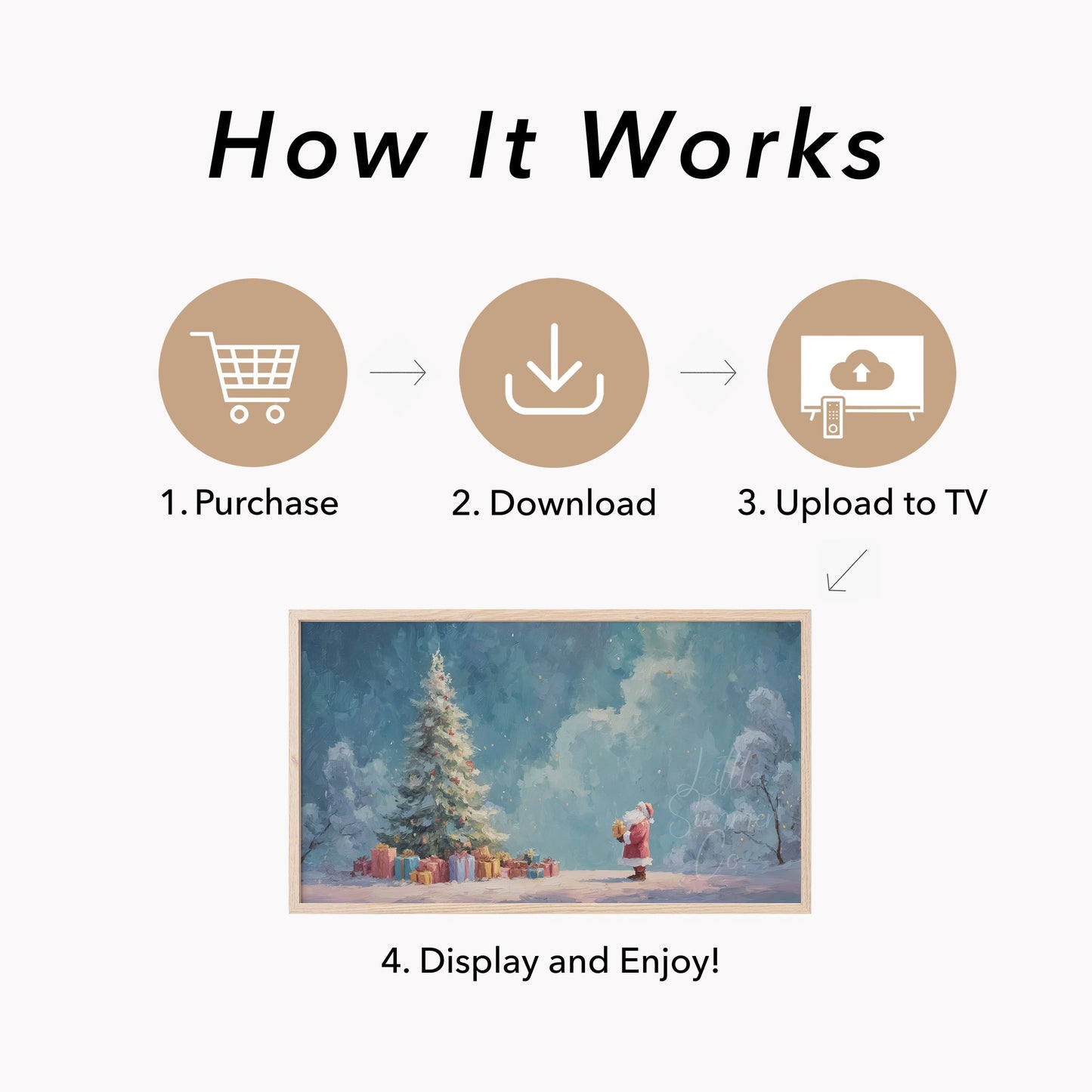 Santa and Christmas Tree Frame TV Art displayed on a TV