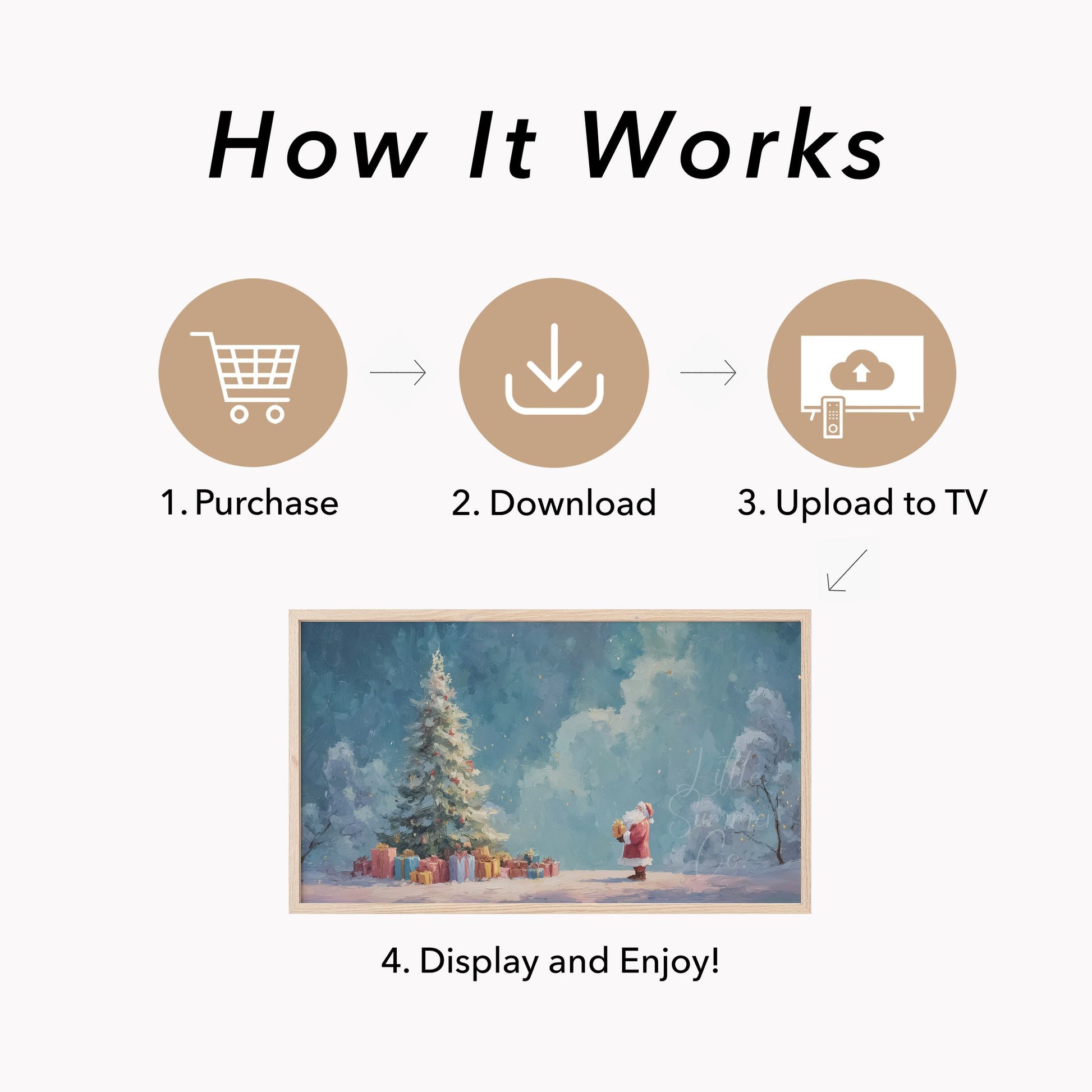 Santa and Christmas Tree Frame TV Art displayed on a TV