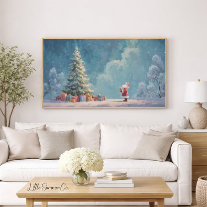 Santa and Christmas Tree Frame TV Art displayed on a TV