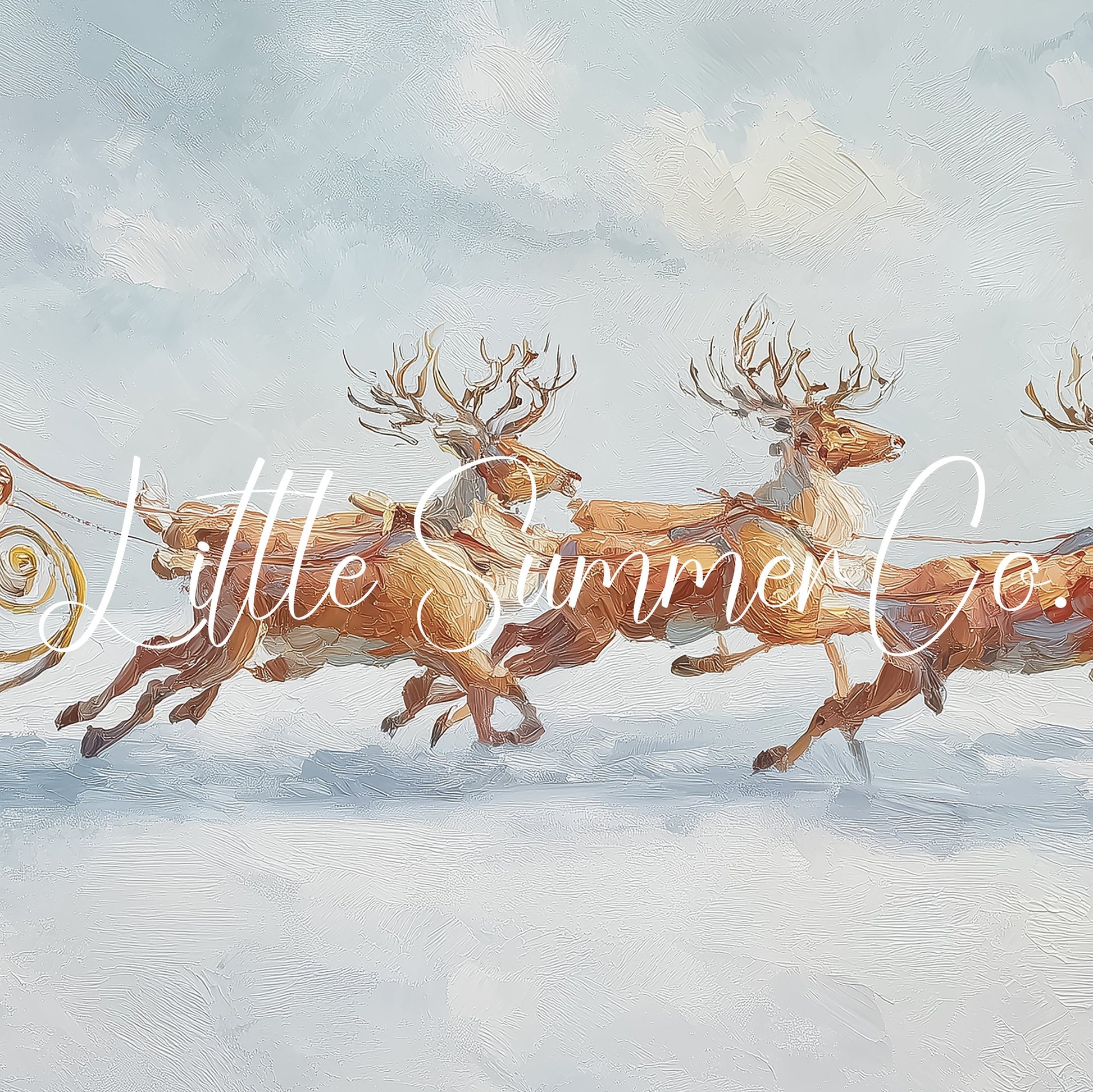 Santa's Sleigh and Reindeer Frame TV Art displayed on a TV