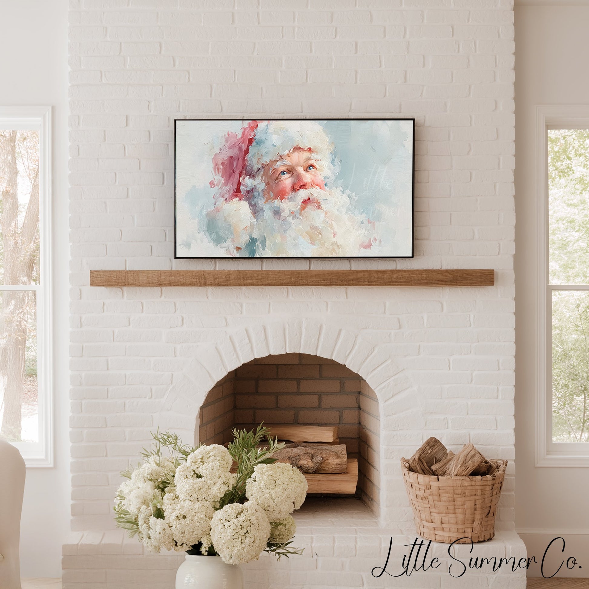Pastel Santa Claus Looking Skyward Frame TV Art displayed on a TV