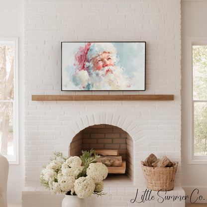 Pastel Santa Claus Looking Skyward Frame TV Art displayed on a TV