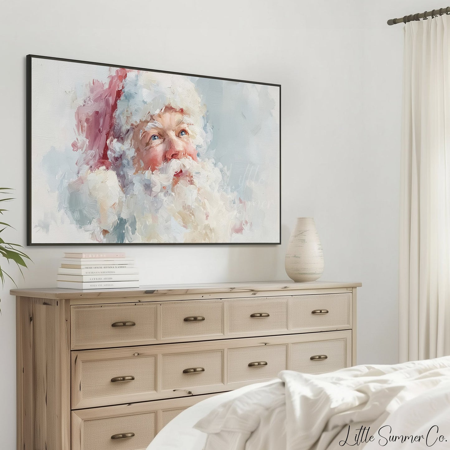 Pastel Santa Claus Looking Skyward Frame TV Art displayed on a TV