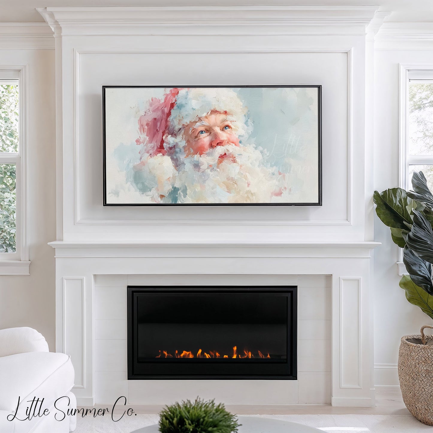 Pastel Santa Claus Looking Skyward Frame TV Art displayed on a TV