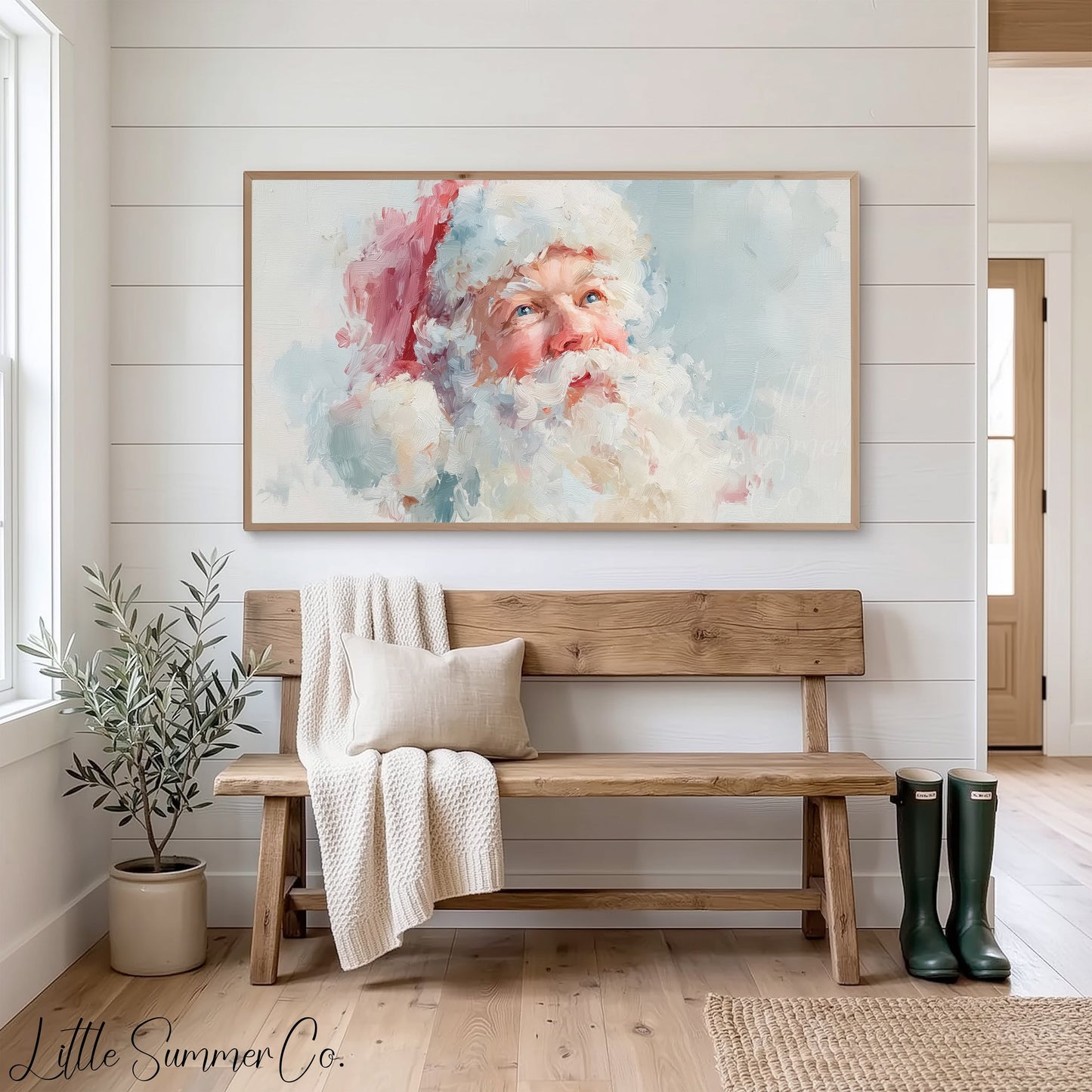 Pastel Santa Claus Looking Skyward Frame TV Art displayed on a TV