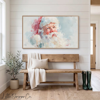 Pastel Santa Claus Looking Skyward Frame TV Art displayed on a TV