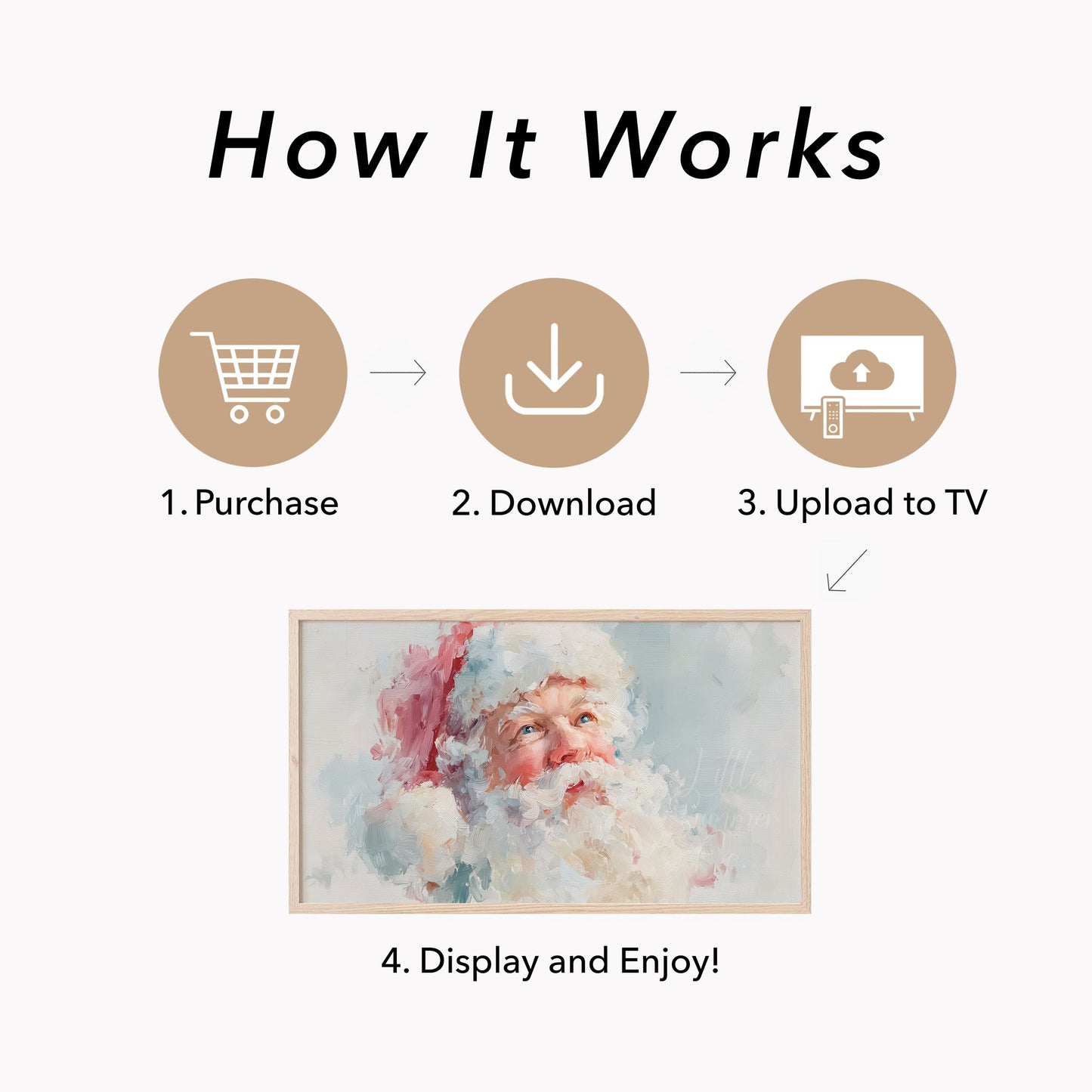 Pastel Santa Claus Looking Skyward Frame TV Art displayed on a TV