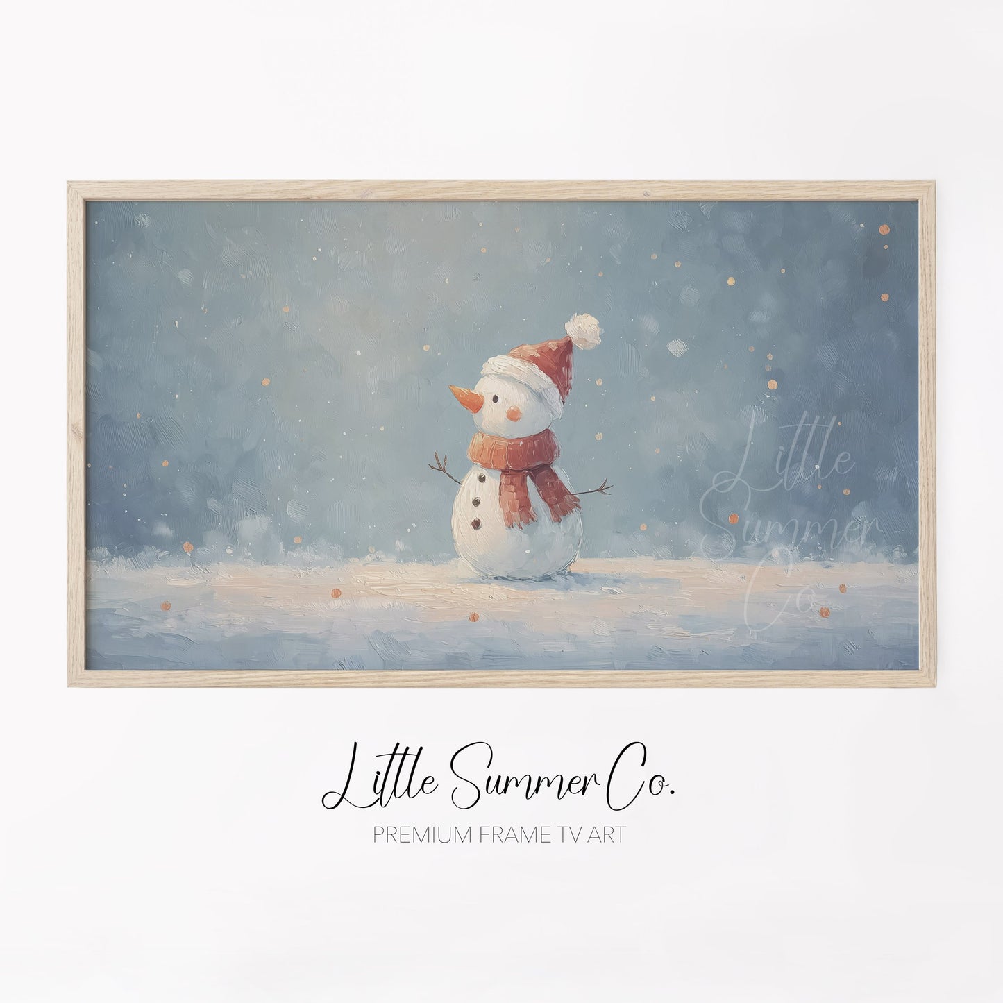 Snowman in the Snow Frame TV Art displayed on a TV
