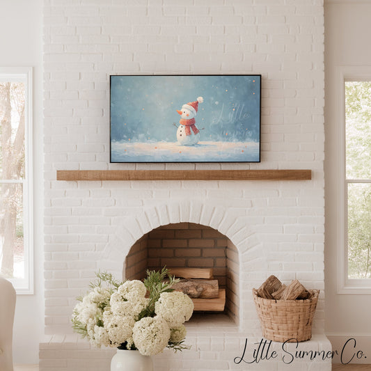 Snowman in the Snow Frame TV Art displayed on a TV