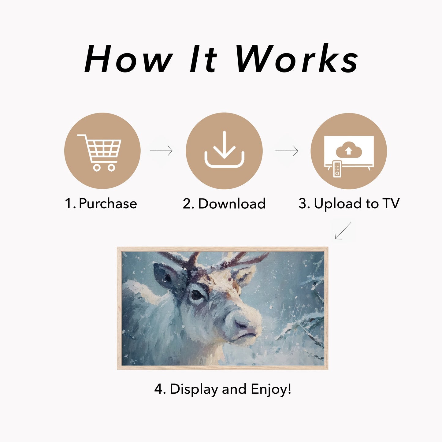 Reindeer in Snowstorm Frame TV Art displayed on a TV