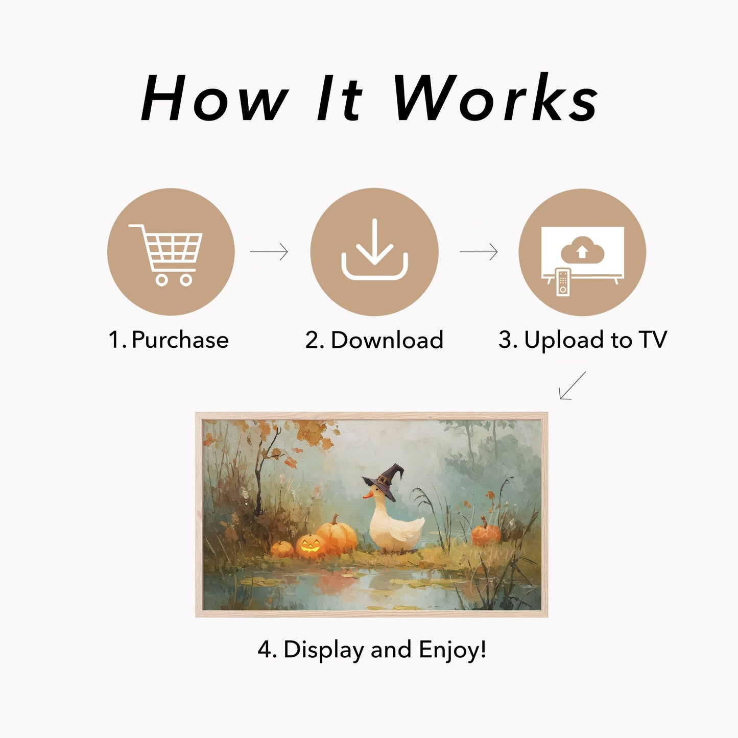 Duck with Jack-O-Lanterns Frame TV Art displayed on a TV