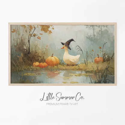 Witch Hat Duck by Pond Frame TV Art displayed on a TV