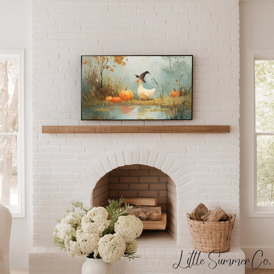 Witch Hat Duck by Pond Frame TV Art displayed on a TV