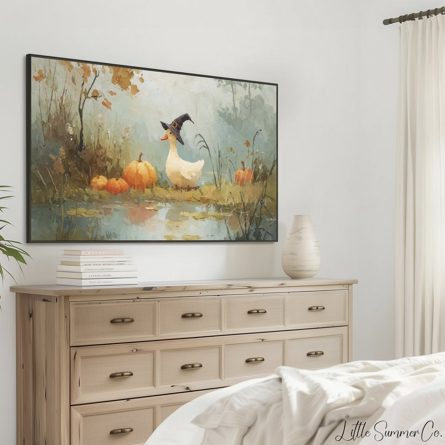 Witch Hat Duck by Pond Frame TV Art displayed on a TV
