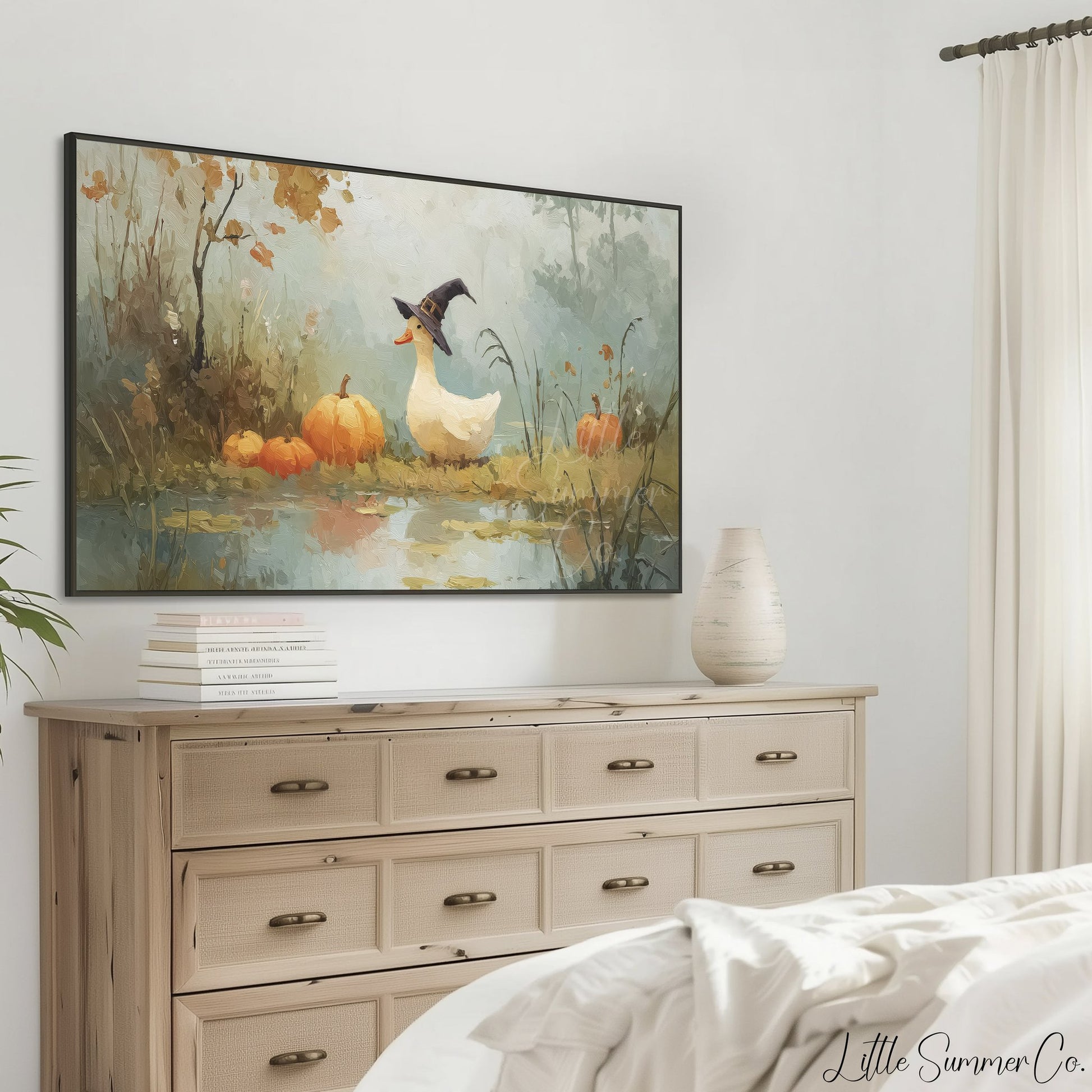 Witch Hat Duck by Pond Frame TV Art displayed on a TV