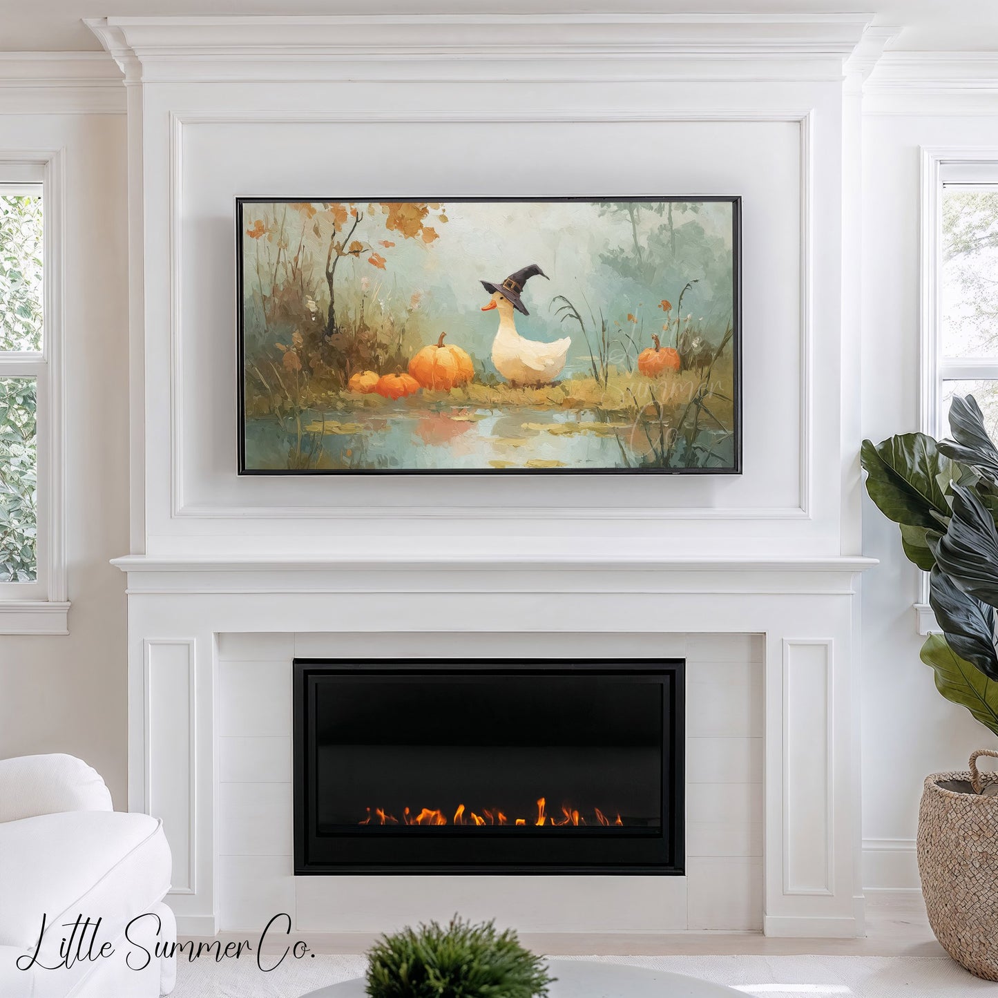 Witch Hat Duck by Pond Frame TV Art displayed on a TV