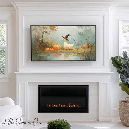 Witch Hat Duck by Pond Frame TV Art displayed on a TV