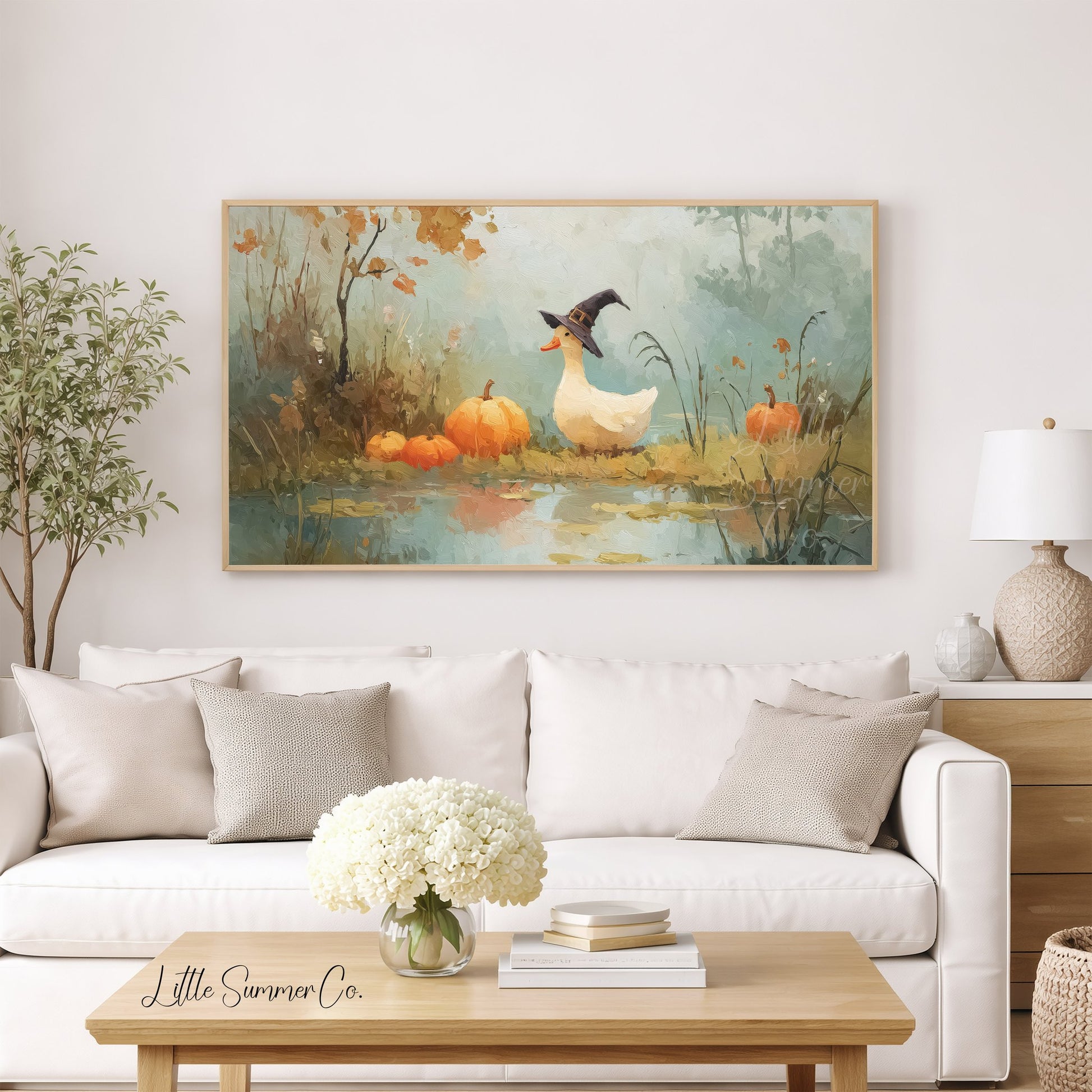 Witch Hat Duck by Pond Frame TV Art displayed on a TV