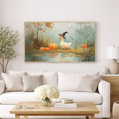 Witch Hat Duck by Pond Frame TV Art displayed on a TV
