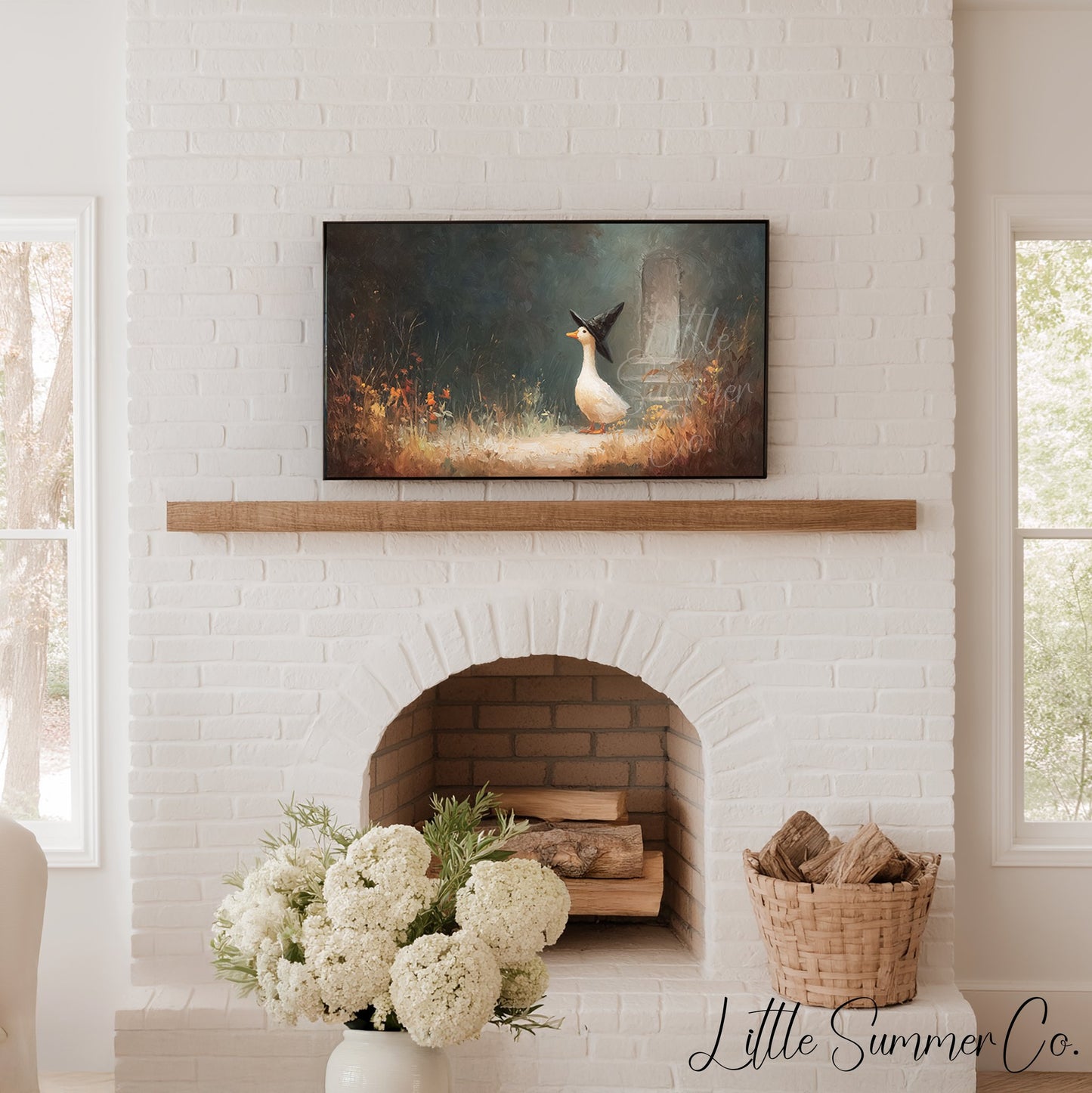 Witch Hat Duck in Garden Frame TV Art displayed on a TV