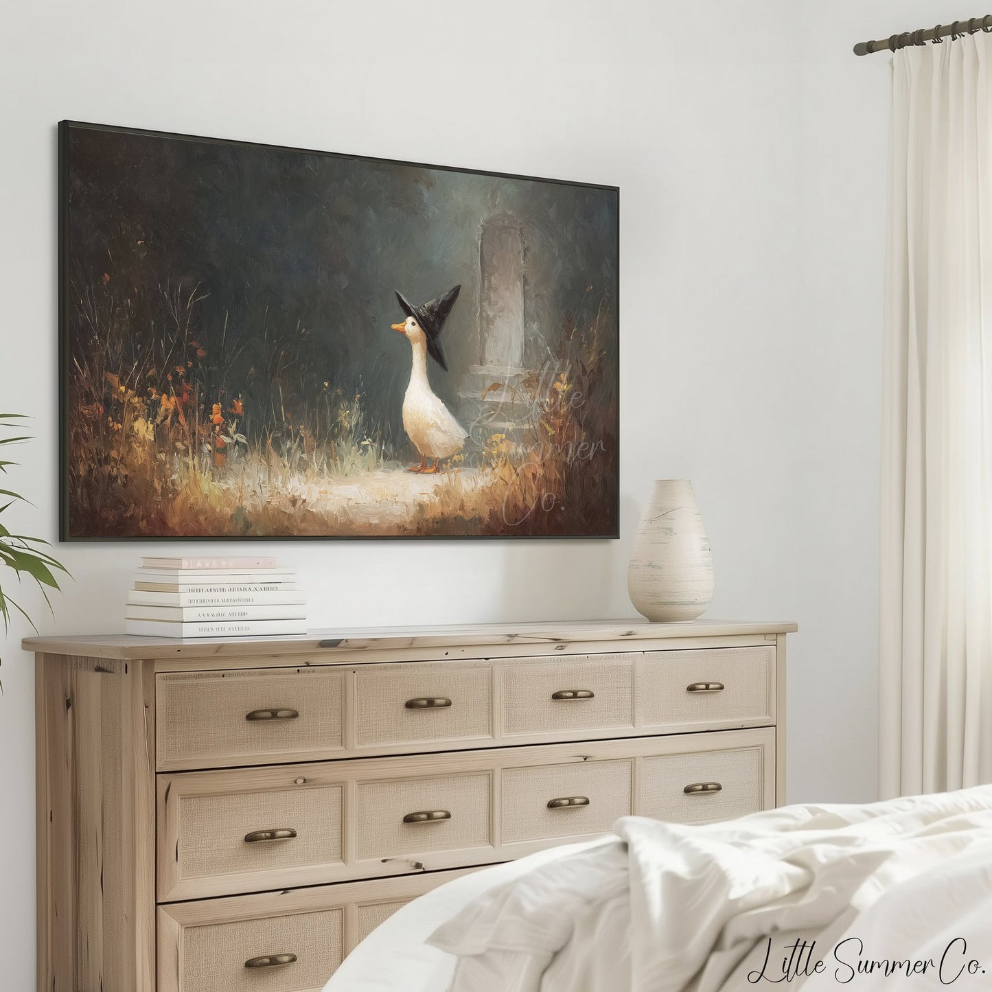 Witch Hat Duck in Garden Frame TV Art displayed on a TV