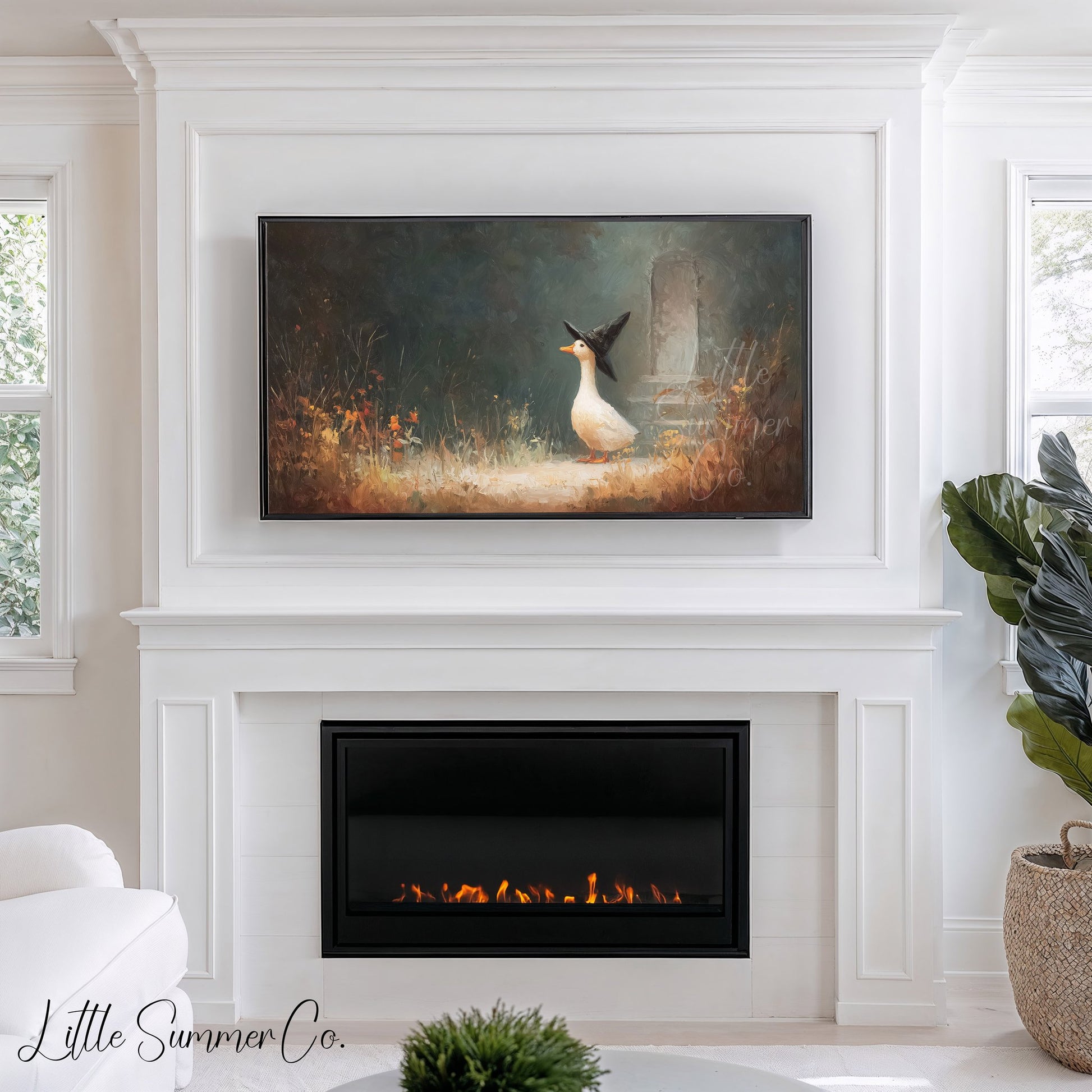 Witch Hat Duck in Garden Frame TV Art displayed on a TV
