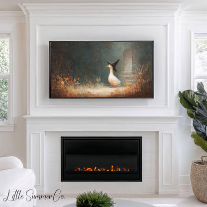 Witch Hat Duck in Garden Frame TV Art displayed on a TV