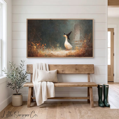 Witch Hat Duck in Garden Frame TV Art displayed on a TV