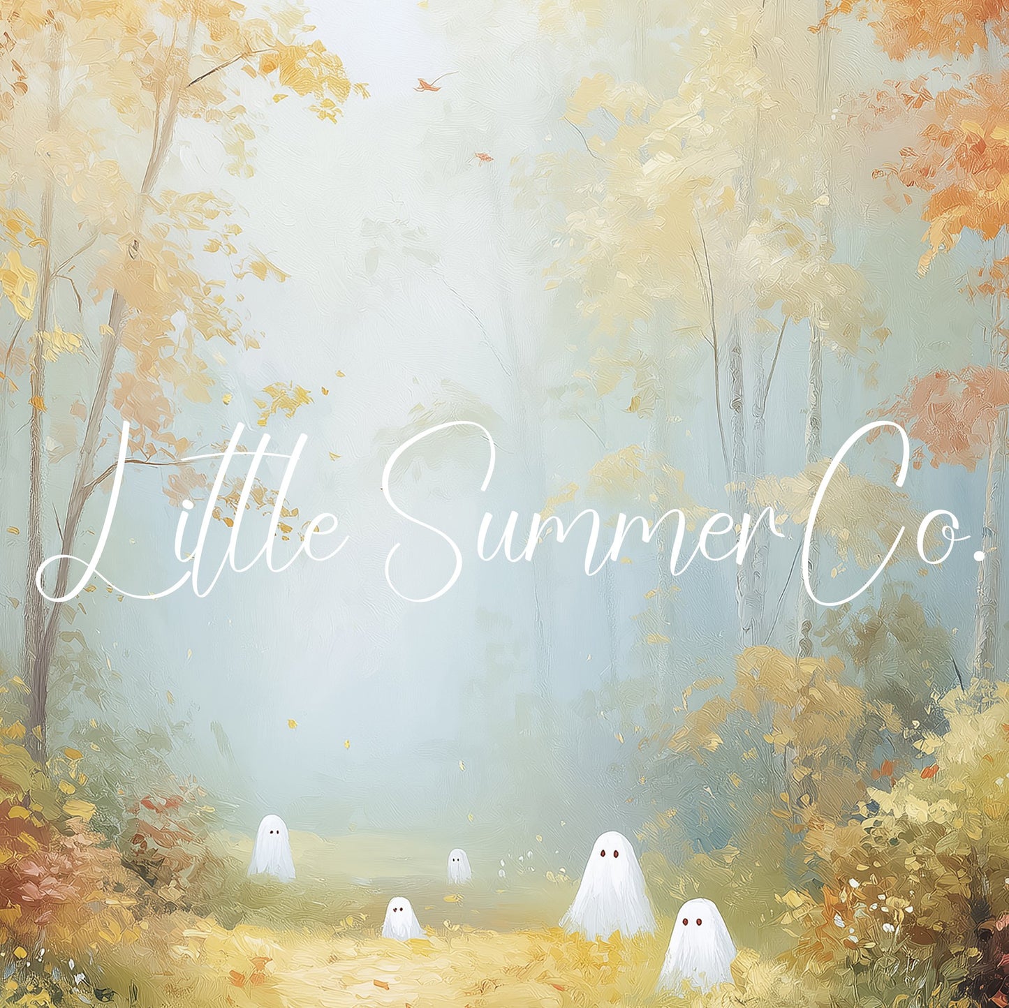 Little Ghosts in Autumn Forest Frame TV Art displayed on a TV
