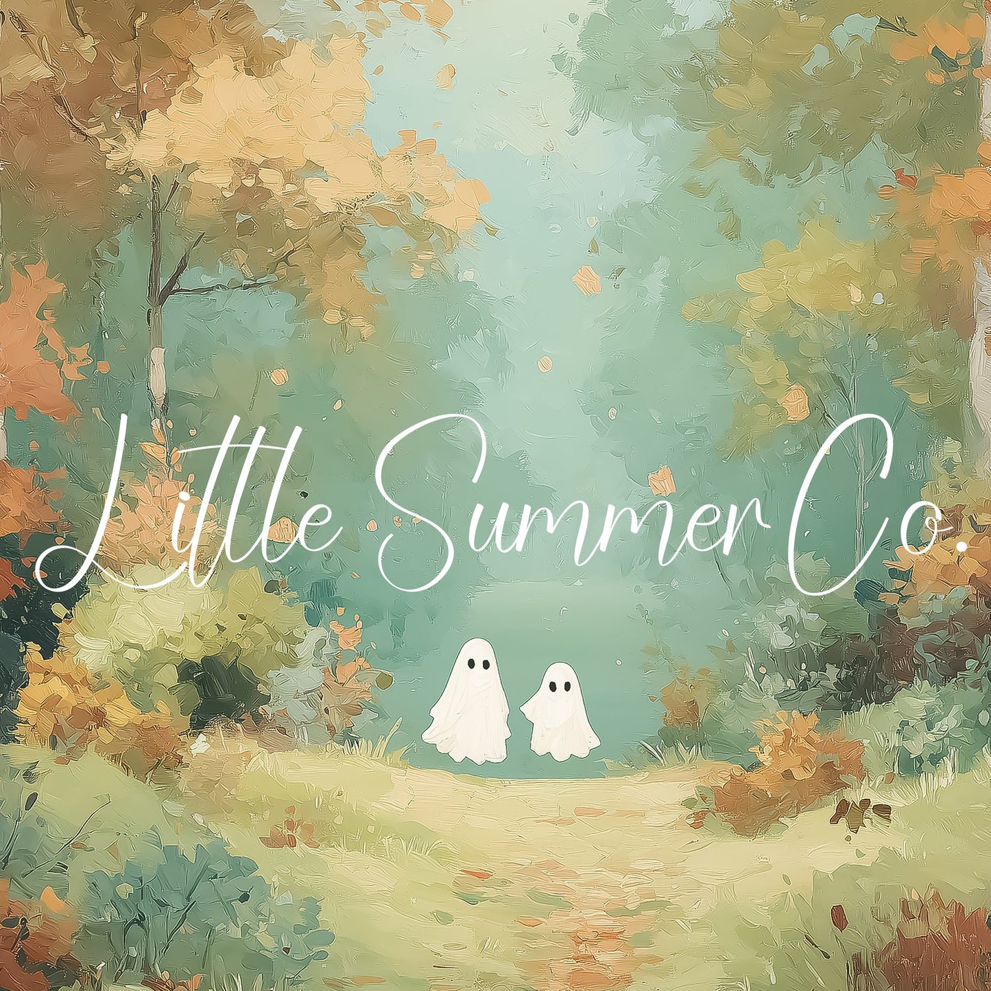 Two Ghosts on Autumn Path Frame TV Art displayed on a TV