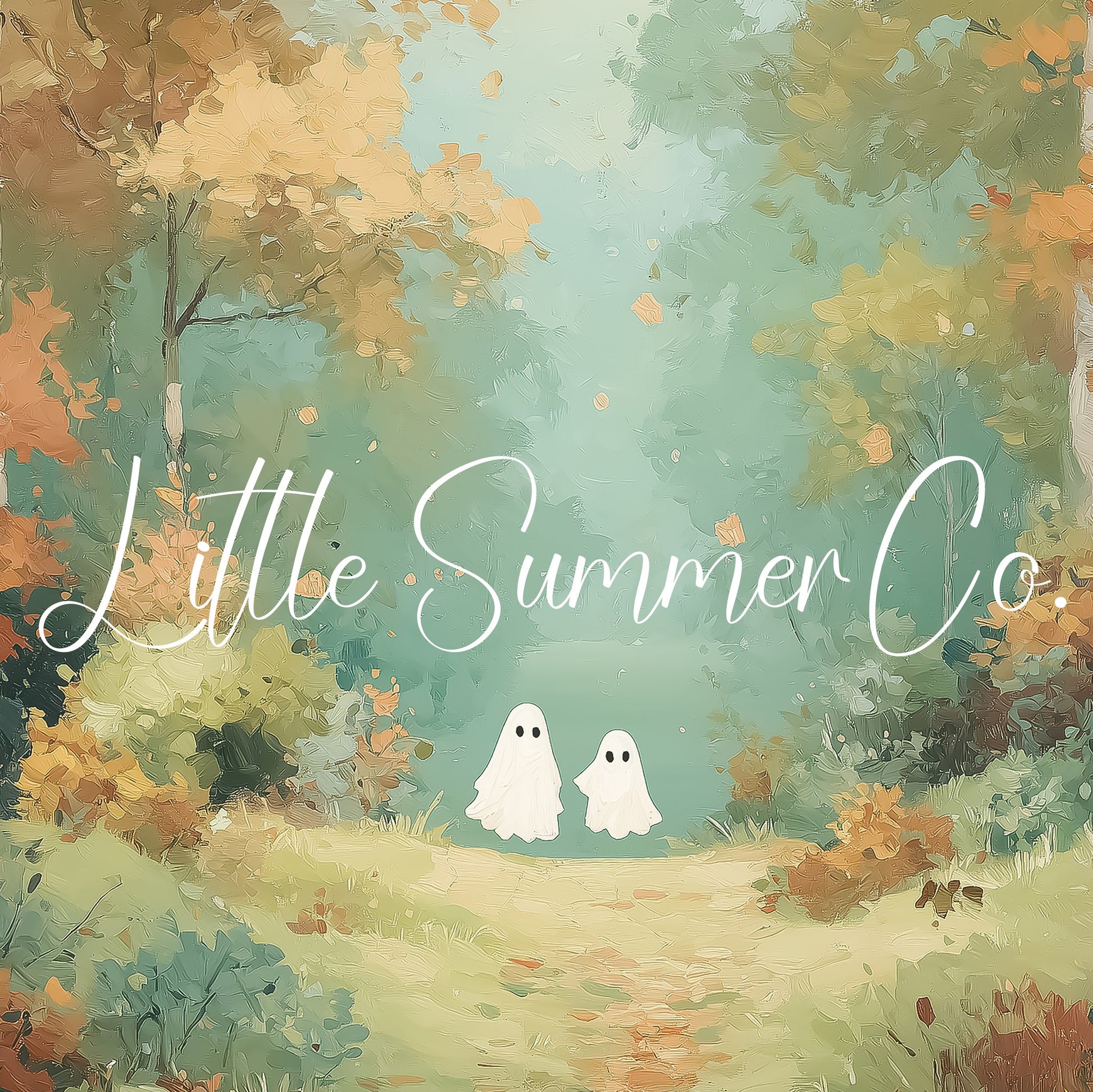 Two Ghosts on Autumn Path Frame TV Art displayed on a TV