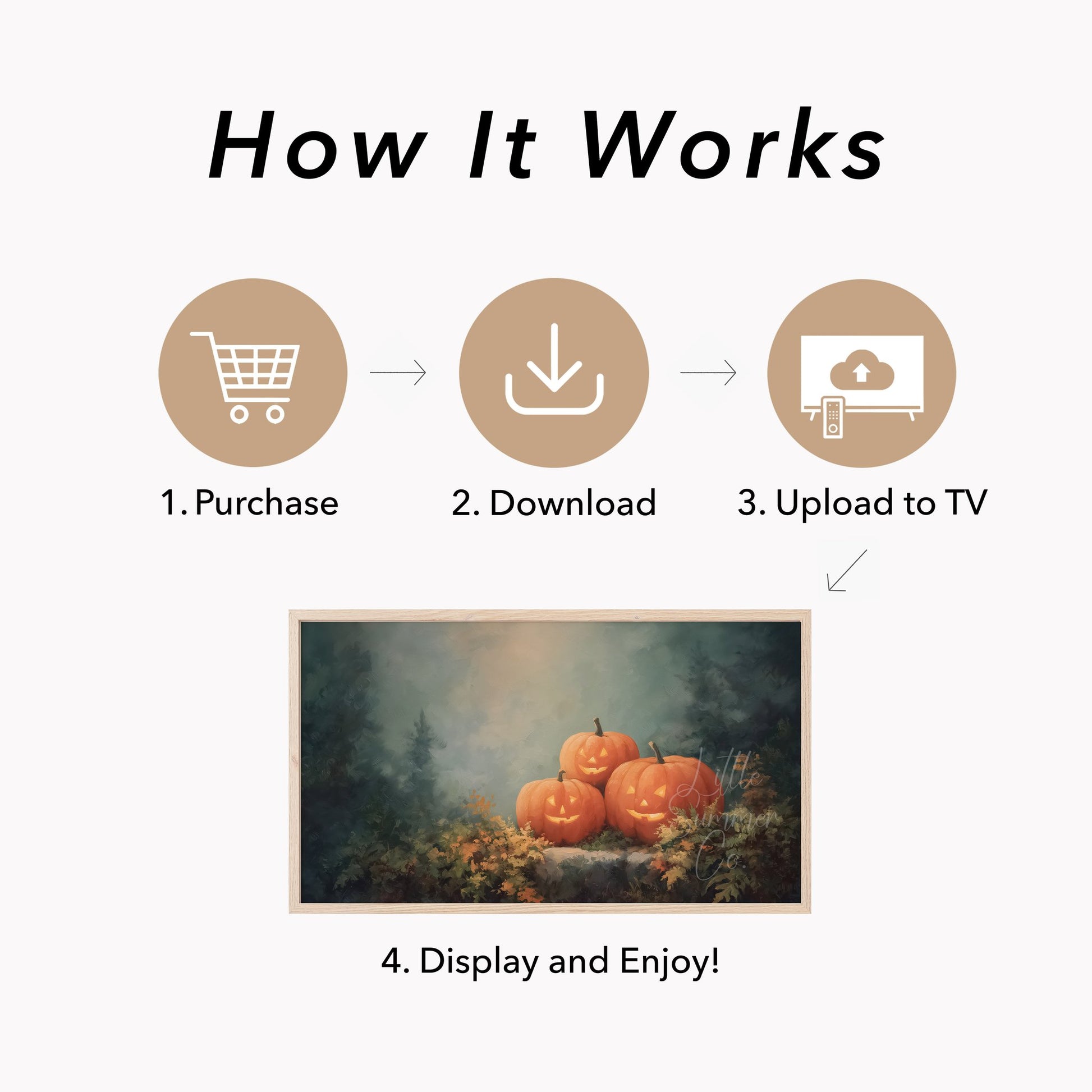 Glowing Jack-O-Lanterns in Forest Frame TV Art displayed on a TV