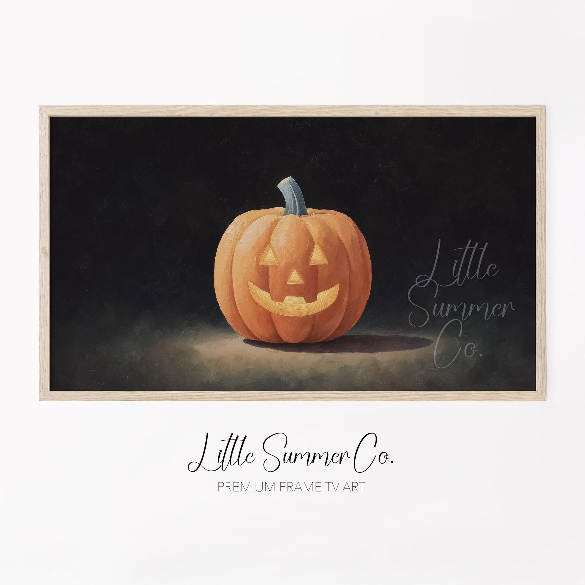 Jack-O-Lantern Dark Background Frame TV Art displayed on a TV