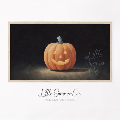 Jack-O-Lantern Dark Background Frame TV Art displayed on a TV