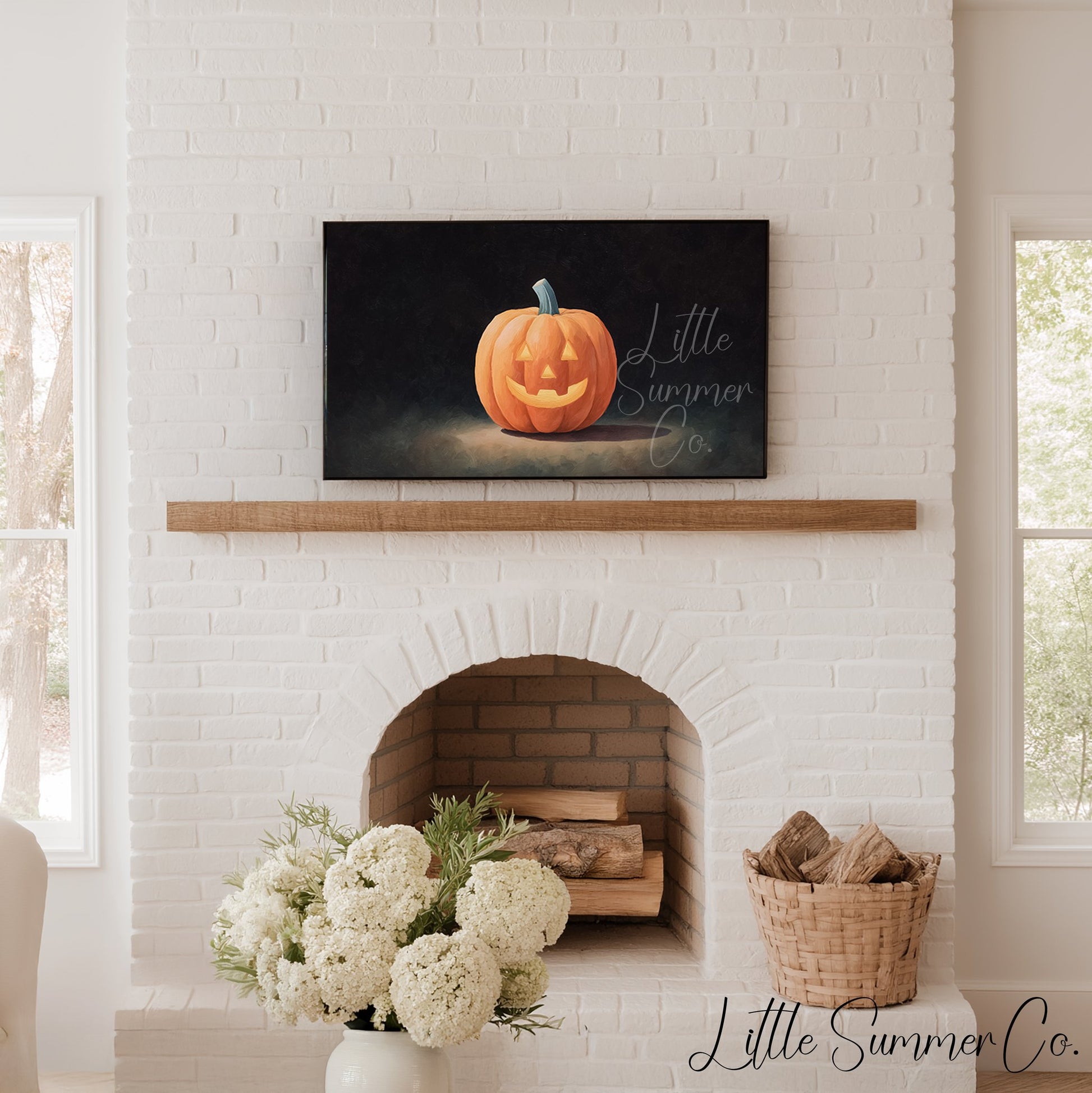Jack-O-Lantern Dark Background Frame TV Art displayed on a TV