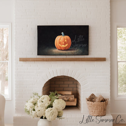 Jack-O-Lantern Dark Background Frame TV Art displayed on a TV
