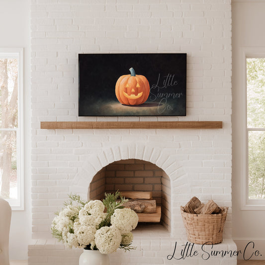 Jack-O-Lantern Dark Background Frame TV Art displayed on a TV