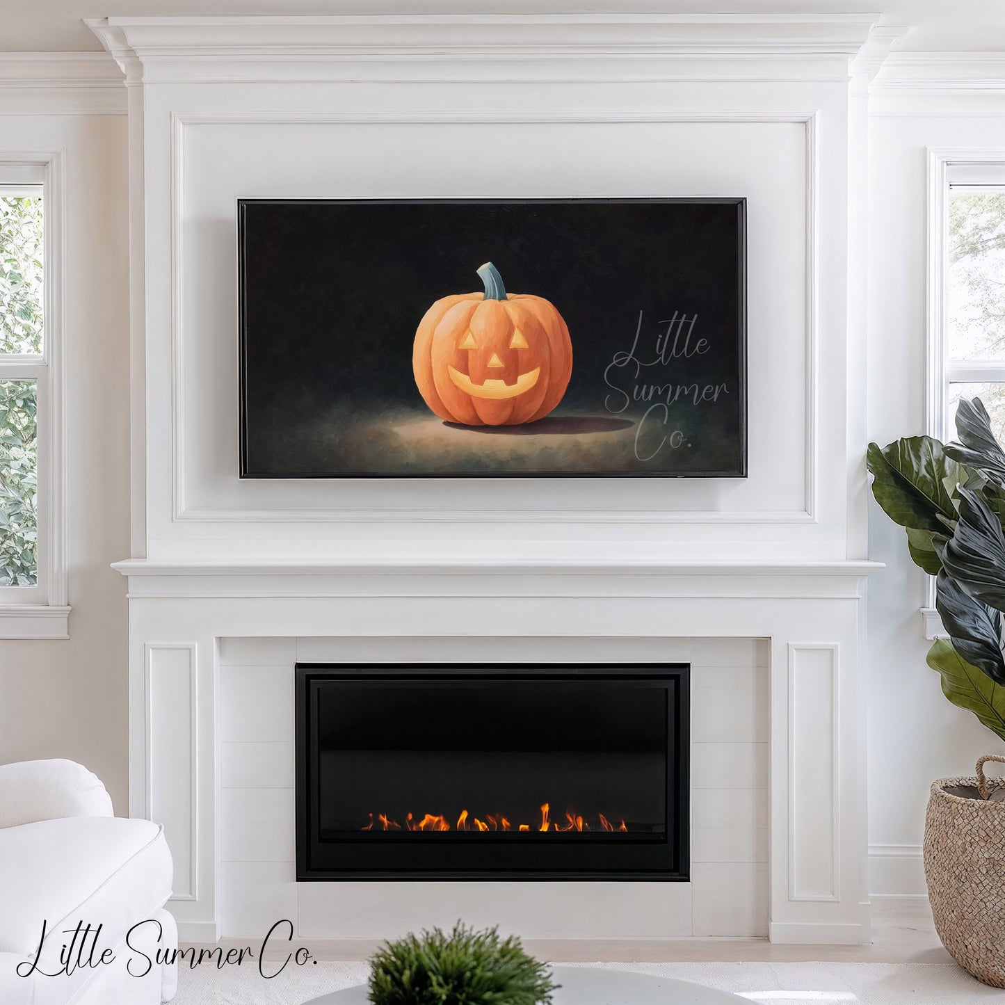 Jack-O-Lantern Dark Background Frame TV Art displayed on a TV