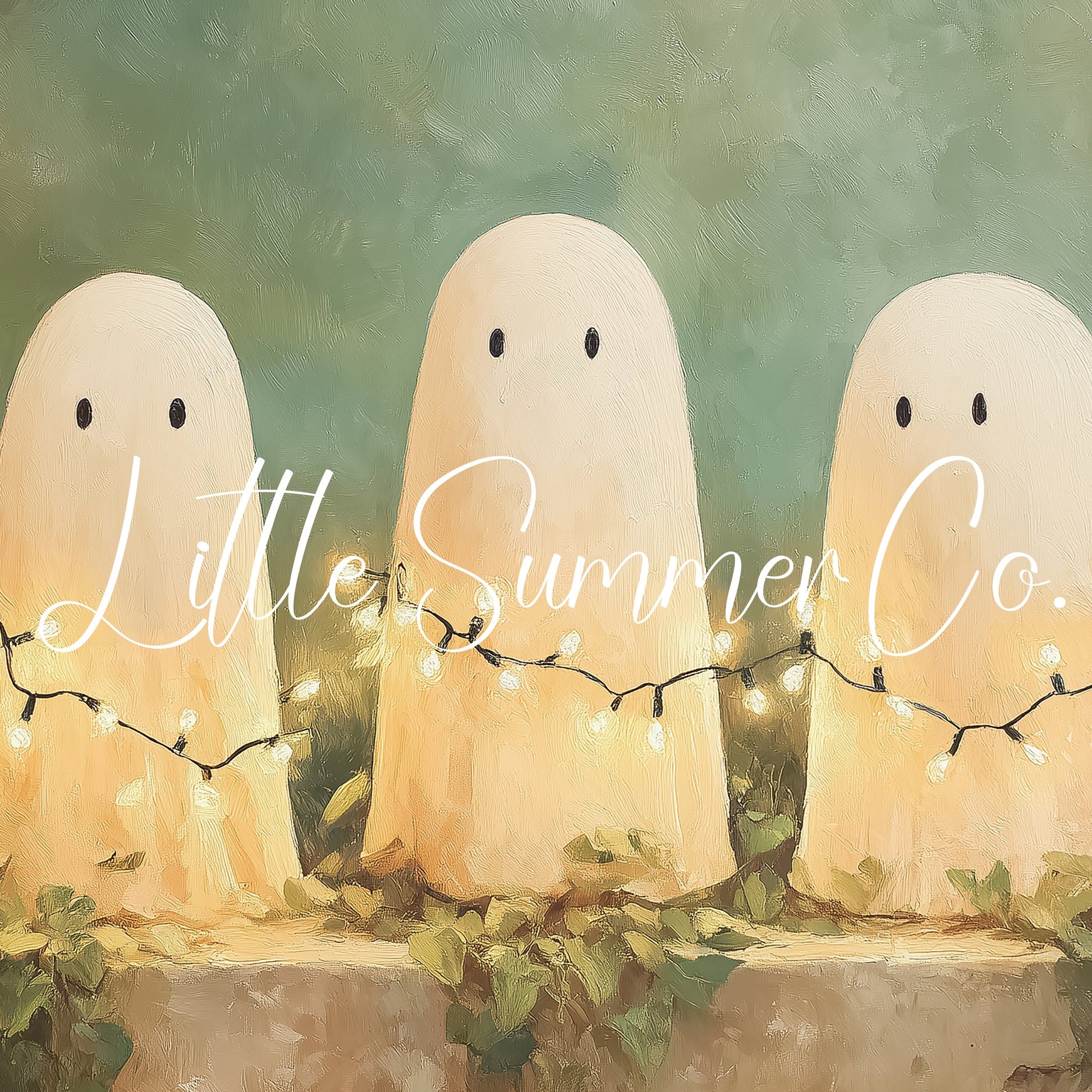 Ghosts with Fairy Lights Frame TV Art displayed on a TV